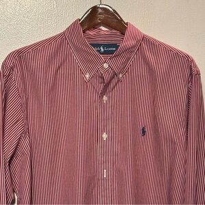 Ralph Lauren Classic Red & White Pinstripe Striped Casual Shirt Crisp & Sharp